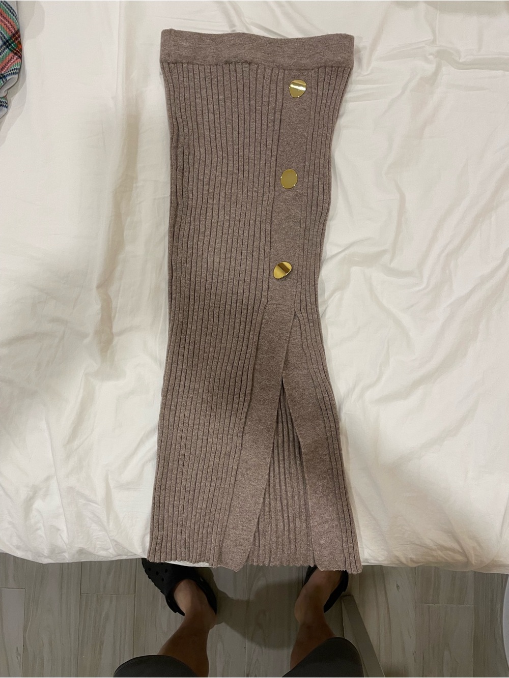 River Island Women’s Brown Ribbed Knit Midi Skirt 2 NWT